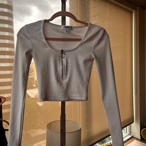 Missguided Silver Long Sleeve Fitted Crop Bodysuit